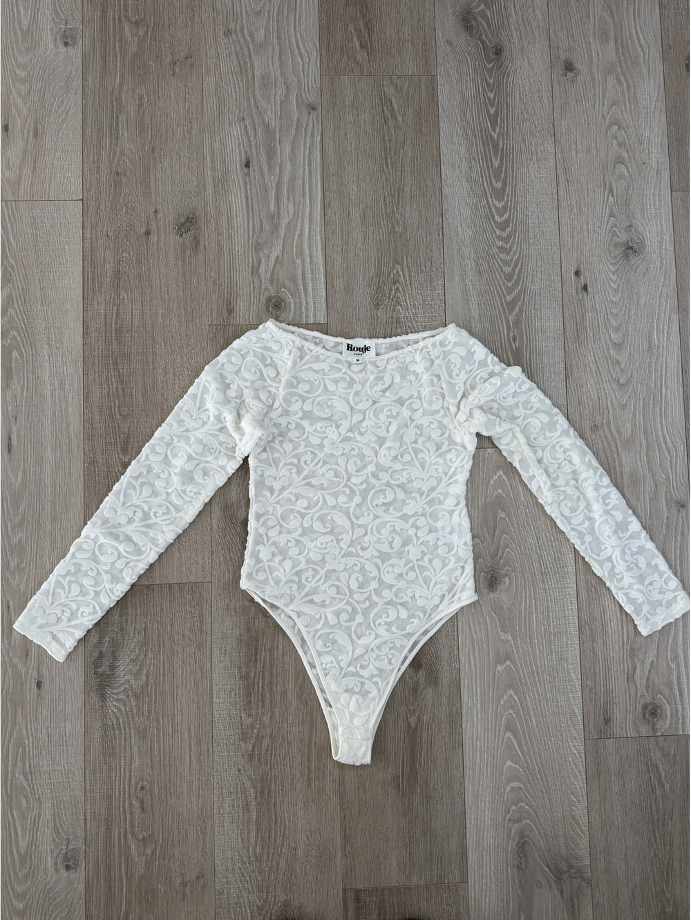 Rouje Paris White Embroidered Long Sleeve Bodysuit Size 38